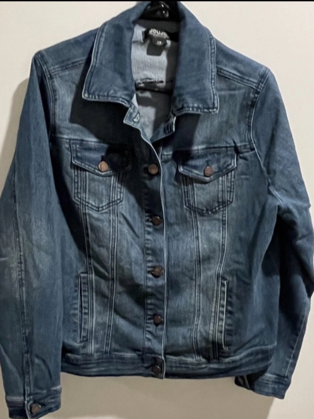 Vintage Joujou Denim Jacket Women's 1X Stretch Collared Button Up Pockets Blue